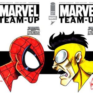 DF MARVEL TEAM UP #14 FACSIMILE EDITION DUAL BLANK VARIANT SET SIGNED AND REMARKED BY KEN HAESER